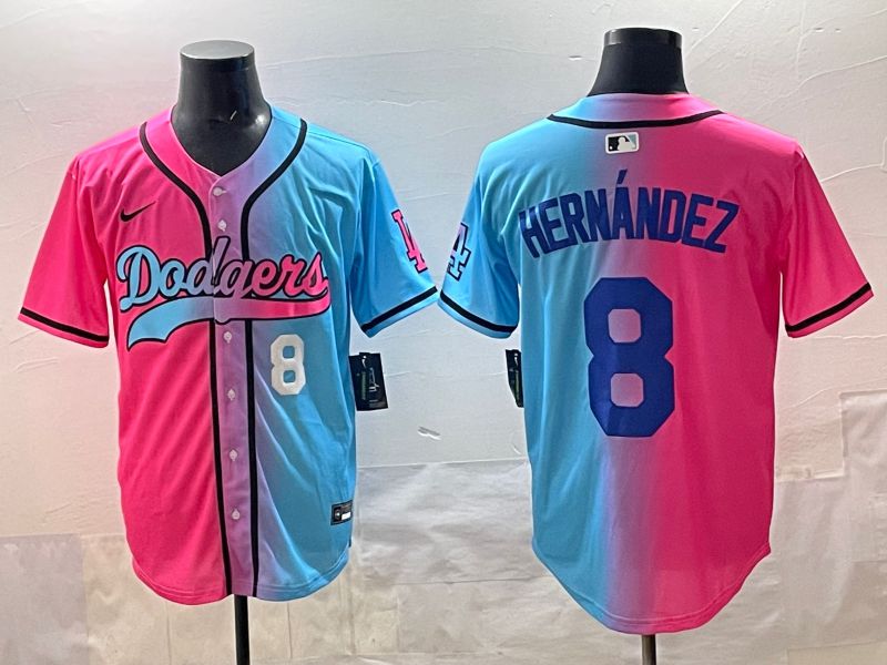Men Los Angeles Dodgers #8 Hernandez Blue pink Game 2025 Nike MLB Jersey style 005->los angeles dodgers->MLB Jersey
